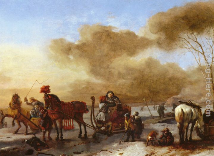 A Winter Landscape with Horse-Drawn Sleds painting - Philips Wouwerman A Winter Landscape with Horse-Drawn Sleds art painting